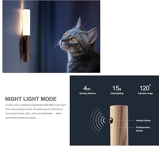 Glass Wood Motion Sensor LED Night Light