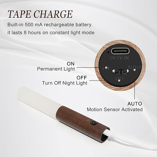 Glass Wood Motion Sensor LED Night Light