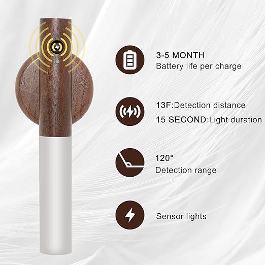 Glass Wood Motion Sensor LED Night Light