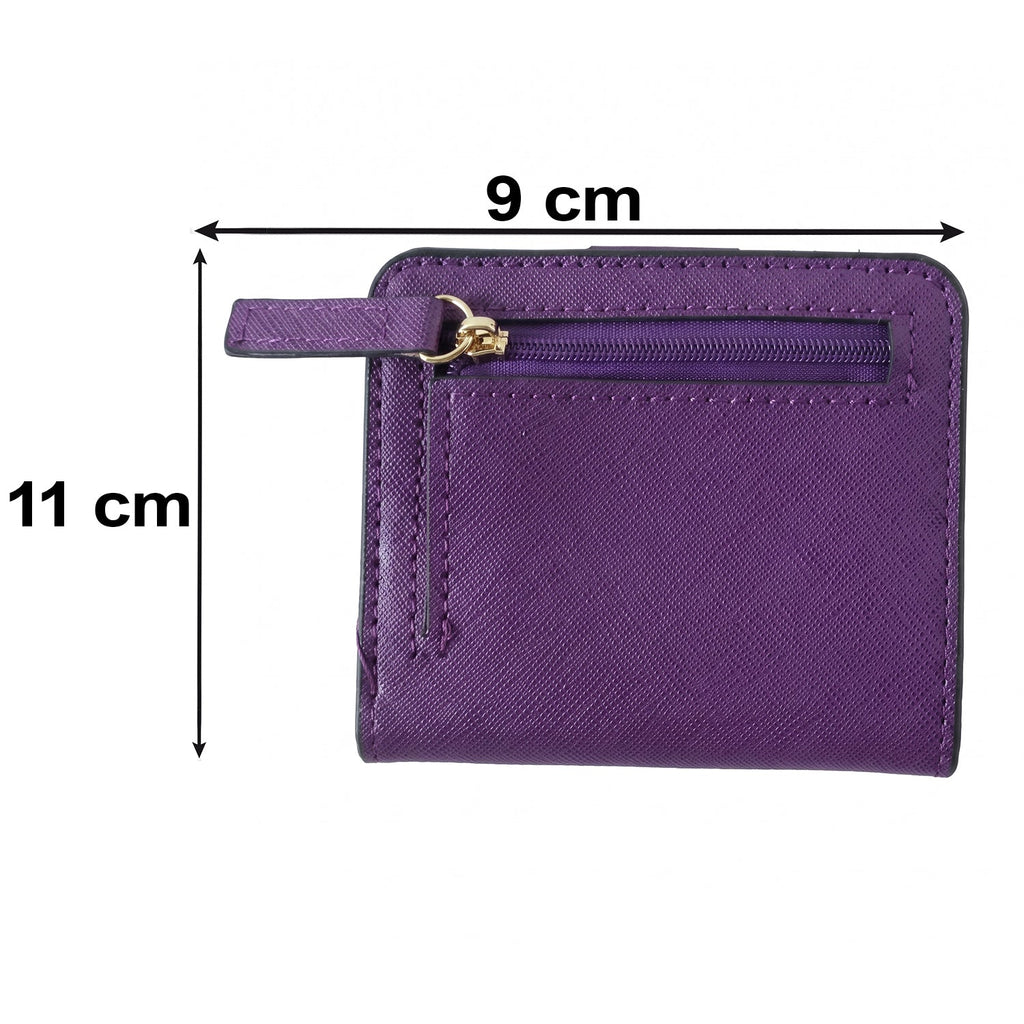 Compact Pu Leather Bifold Wallet With Coin Zip Card Slots And Id Window (1 Pc)