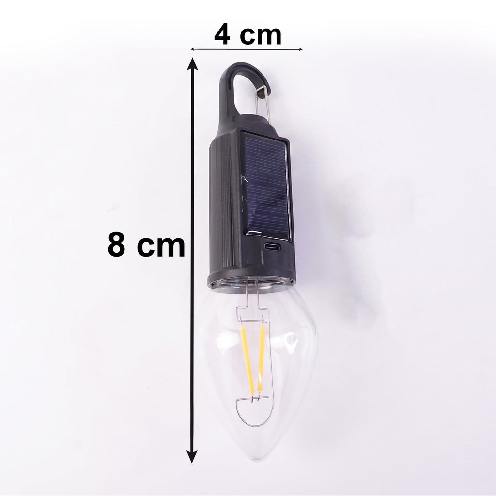Solar Rechargeable Camping Lamp With Carabiner Clip Warm Led Bulb Light (1 Pc)